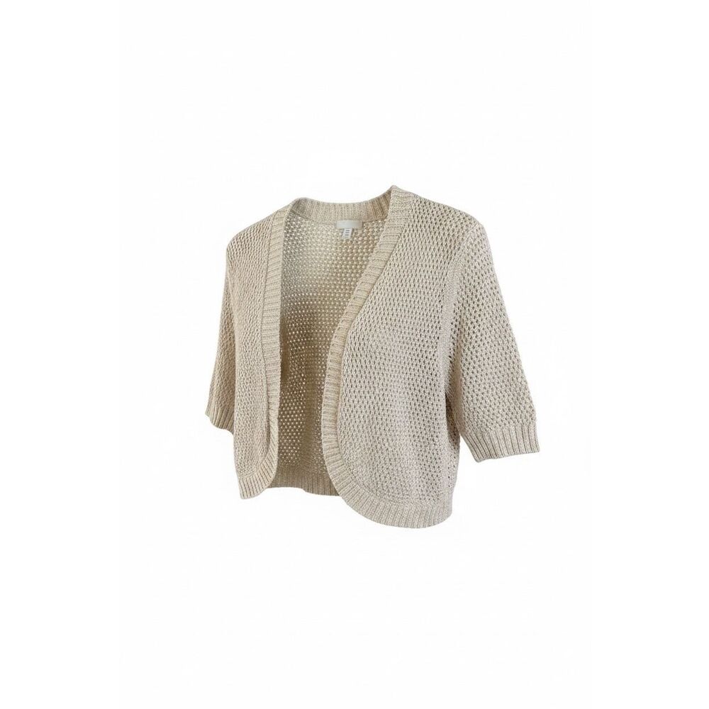 Croft & Barrow NWOT Crochet Open Front Short Sleeve Knit Shrug Cream Size XL - Picture 1 of 9